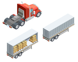 Isometric Truck with Open and Closed Trailers