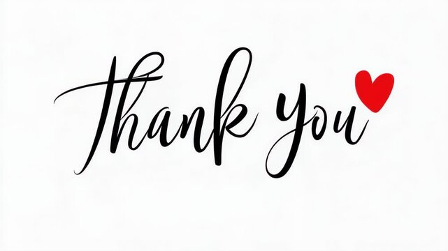 Elegant handwritten script phrase 'Thank you' with a small red heart symbol in the upper right corner on a clean white background