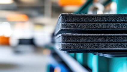 Stacked dark gray panels