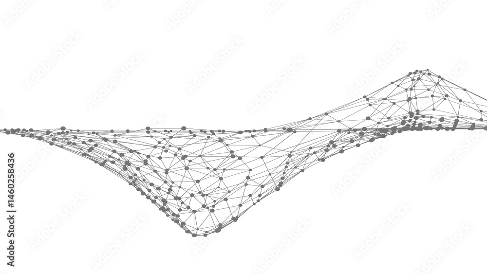 Fototapete Abstract plexus wave. Dots connected by lines. Minimalist mesh backdrop. Abstract polygonal shape.