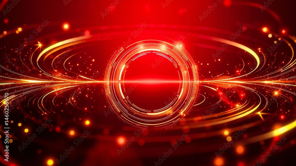 Poster a red and gold abstract background with a circular design