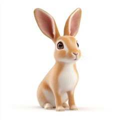 Fototapeta premium Cute light brown rabbit, sitting, against white background.