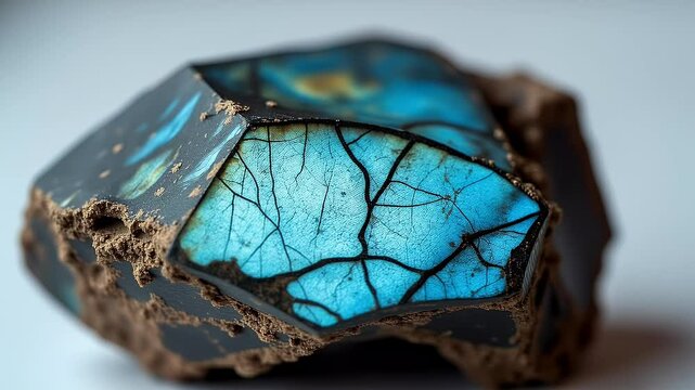 Close-Up Macro View of a Raw Labradorite Specimen Displaying its Iridescent Blue Sheen and Natural Texture as an Uncut and Unpolished Semi-Precious Gemstone