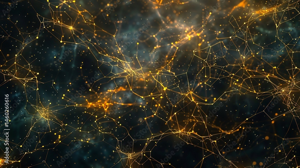 Poster complex network visualization: abstract interconnected lines and luminous nodes