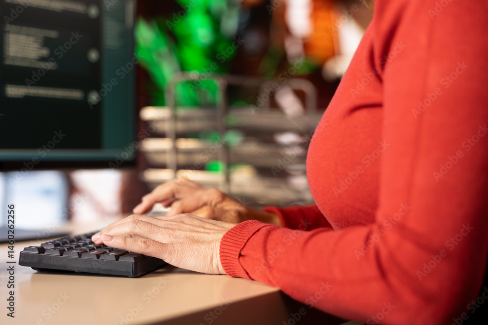 Poster professional person engaging with an ai chatbot on a computer screen, exploring the power of digital