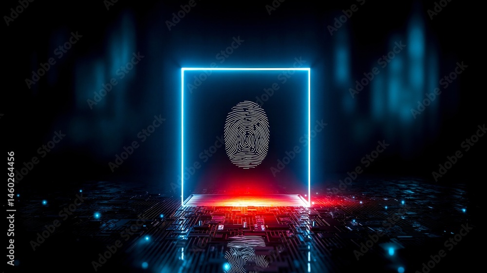 Poster a fingerprint in a square frame on a circuit board