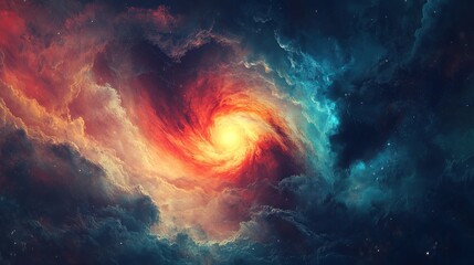 Fiery Cosmic Nebula Swirling Galaxy Space Art Red Orange Blue Starscape