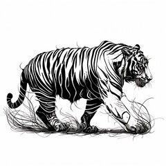 Fototapeta premium background Minimalist silhouette Tiger walking stealthy striped pattern implied clean vector lines main color black accent color none simple