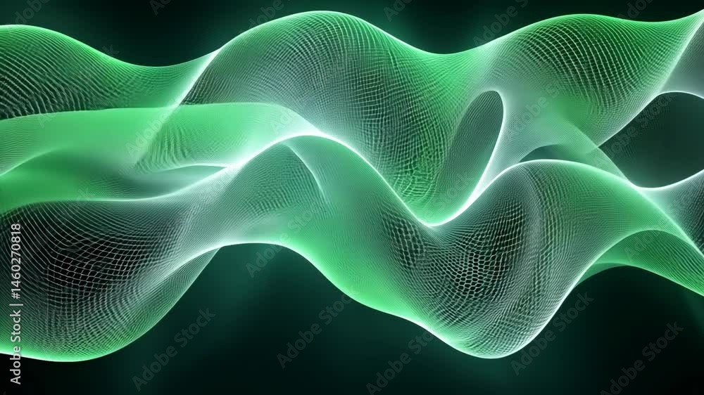 Poster flowing abstract waves mesmerizing green texture with digital depth and movement