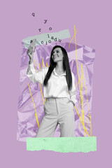 Zine sketch image vertical collage of happy businesswoman businessman aim achievement opportunity development office worker