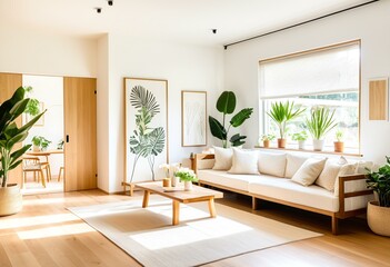 Fototapeta premium A living room filled with furniture and plants.