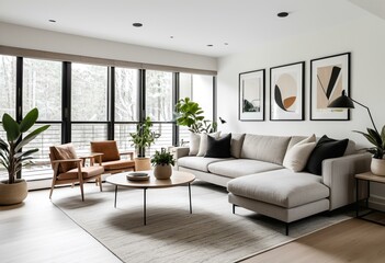 Fototapeta premium A living room filled with furniture and plants.