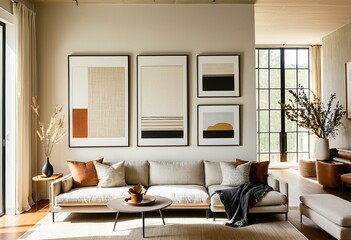Fototapeta premium A living room filled with furniture and a large window.
