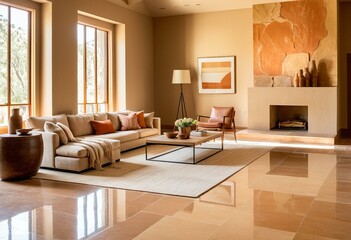 Fototapeta premium A living room filled with furniture and a fire place.