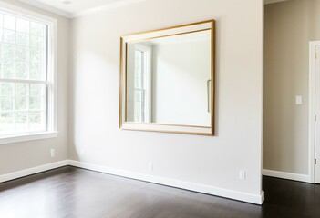 A large mirror hanging on the wall in a room.