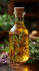 Olive oil: herbal infusion, Mediterranean essence, culinary treasure, golden richness, aromatic blend, gourmet ingredient, flavorful drizzle, delicate taste, infused creation, refined delicacy.