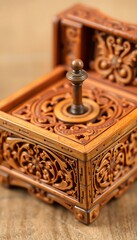 Fototapeta premium wooden box with a metal button on top of it