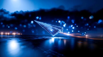 A blue and black image of a plane flying over a body of water