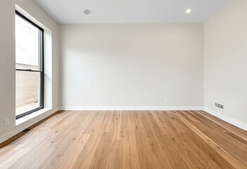 A empty room with hardwood floors and white walls.