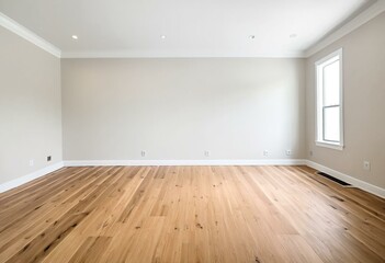 A empty room with hardwood floors and white walls.