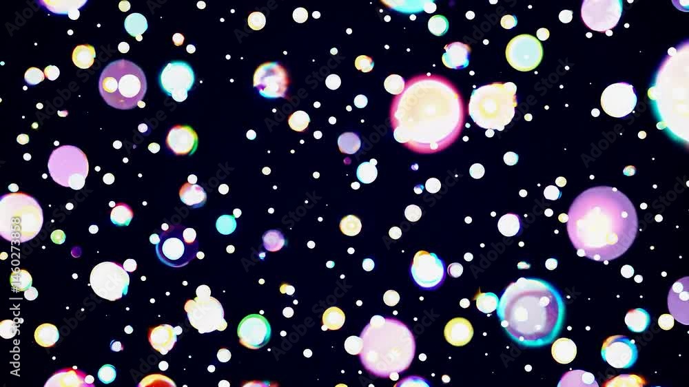 Poster colorful bokeh bubbles are floating gently against a black background, creating a mesmerizing and ab