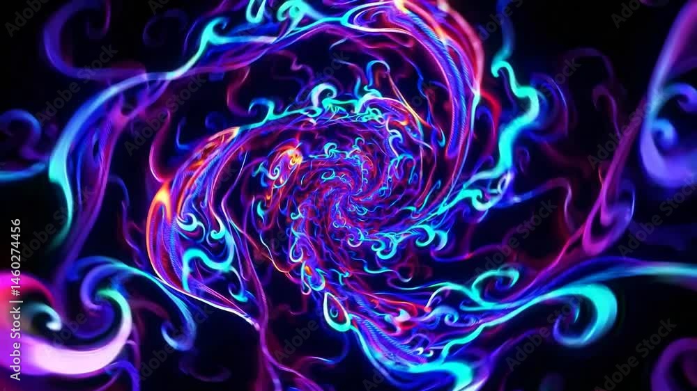 Poster abstract animation features colorful swirling smoke creating mesmerizing patterns against a black ba