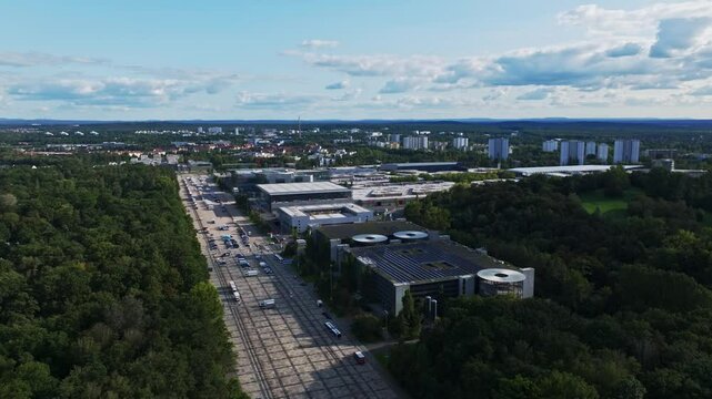 Aerial drone view of N&uuml;rnbergMesse in Nuremberg, Germany.