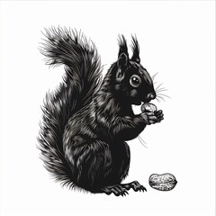 Obraz premium background silhouette Squirrel sitting eating nut paws hold clean vector lines main color black accent color none simple Minimalist