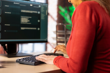Smart AI assistant displayed on a computer monitor helping a person complete tasks, power of...