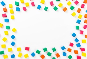 Fototapeta premium A circle of colorful cubes on a white surface.