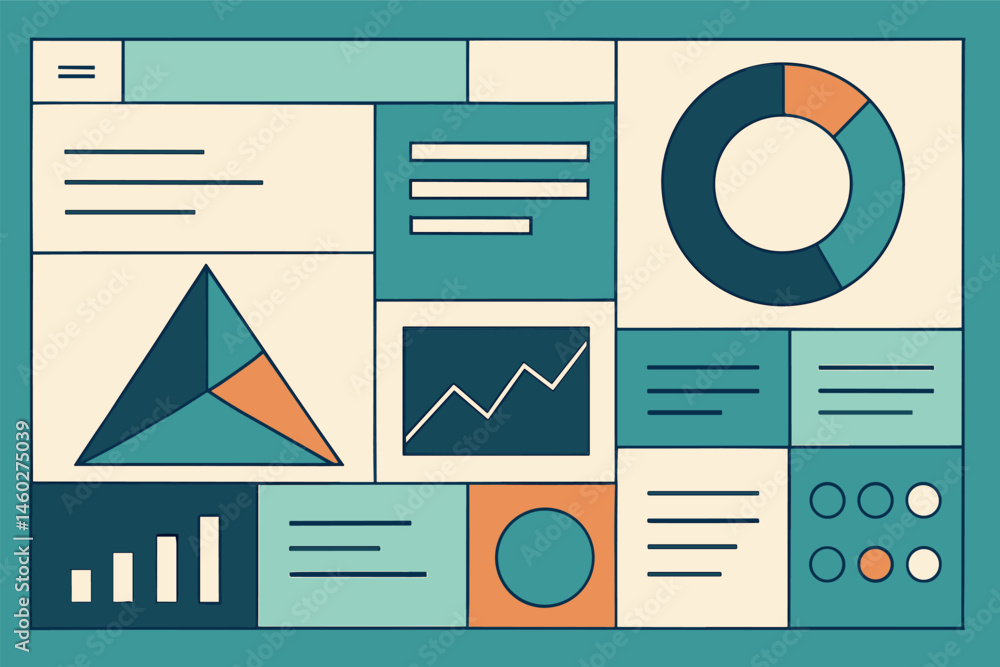 Poster vector illustration in geometric style of modern ui dashboard built from rectangles, circles, and tr