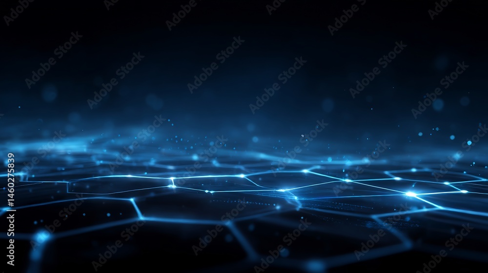 Poster futuristic network connection structure with glowing nodes and geometric forms