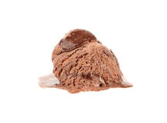 Melted chocolate ice cream isolated, real melting cocoa icecream drops, chocolate ice stain