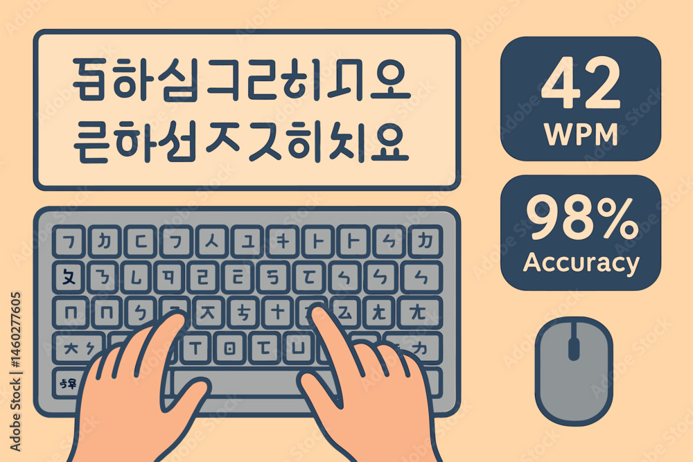 Poster vector illustration of typing practice in a foreign alphabet with keyboard layout overlay, speed tim