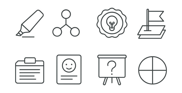 Line style icons of reading comprehension symbols: text highlight tool, infer and connect chart, central idea badge, text evidence flag, vocabulary box, “what I think” card, comprehension question