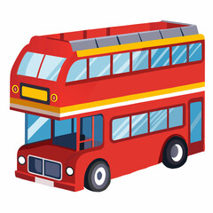 Iconic Red Double-Decker Bus. Large red double decker bus, designed for sightseeing tours, featuring an open top deck .Vector illustration isolated on white background .Side view.
