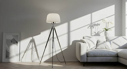 Elegant Interior Scene With Modern Tripod Lamp And Natural Light