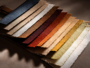 Textured wool fabric sample book fanned open 