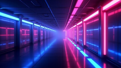 Fototapeta premium Futuristic Neon Corridor with Cyberpunk Aesthetic for Technology Concepts