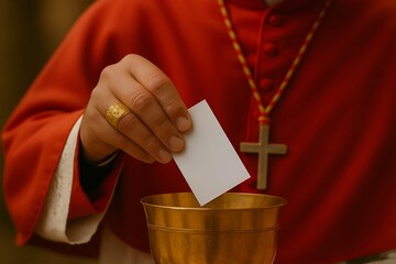 Detail of a cardinal voting for the new pope at the conclave 