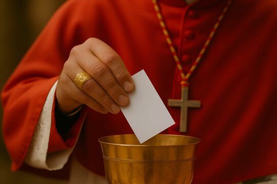 Detail of a cardinal voting for the new pope at the conclave 