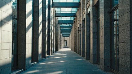 Modern empty office corridor under glass roof