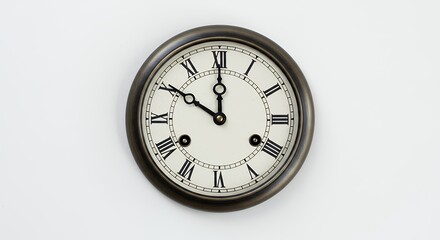 Antique clock with roman numerals on white background