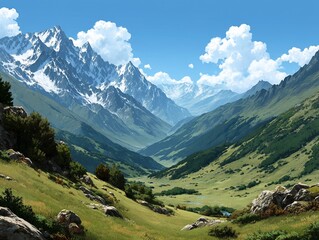 Mountain valley beneath a blue sky