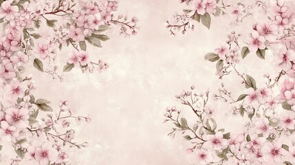 Elegant Pink Blossom Watercolor Floral Design Romantic Spring Flowers Delicate Branches Pastel Background Vintage Style Botanical Illustration Artistic Painting Soft Hues Nature Inspired    