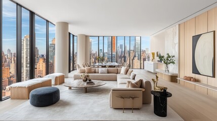 NYC Luxury Apartment Living Room, City View, Open Concept