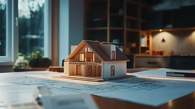 House model on blueprints