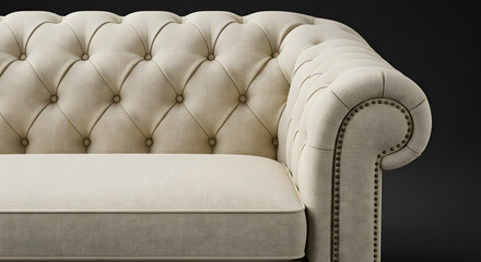Obraz premium Elegant Tufted Chesterfield Sofa With Neutral Linen Fabric Background