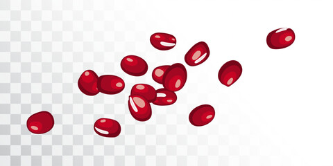 Red adzuki beans, falling raw aduki bean pile, Vigna angularis legume seeds, flying