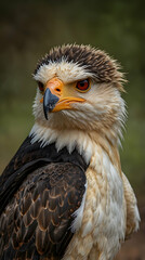 Obraz premium Close-Up of Crested Caracara with Hooked Beak and Black-and-White Facial Markings